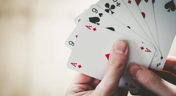 Young Man Playing Cards Cutout His Hands — Stock Photo, Image