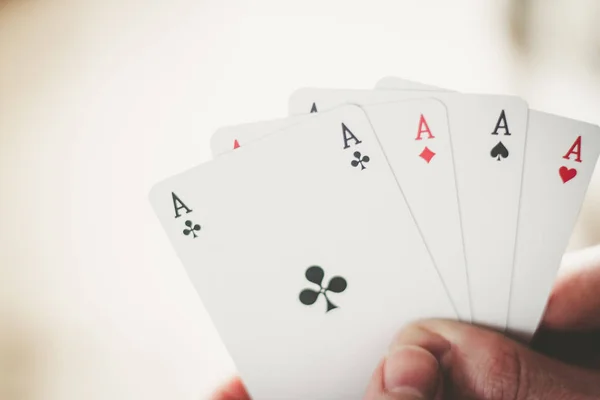 Young Man Playing Cards Cutout His Hands — Stock Photo, Image