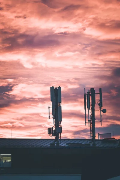 Transmetteur, coucher de soleil, surveillance — Photo