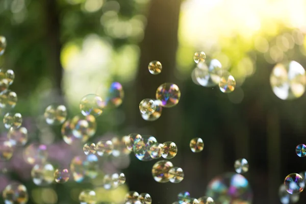 Bulles de savon flottant dans l'air, heure d "été — Photo