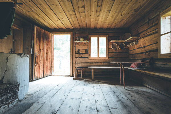 Mountain hut in Austria: rustic wooden interior