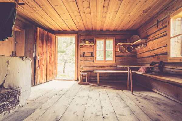 Mountain hut in Austria: rustic wooden interior