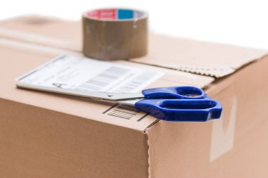 Karton kutu ambalaj, nakliye kavramı: teslimat için hazırlanıyor,