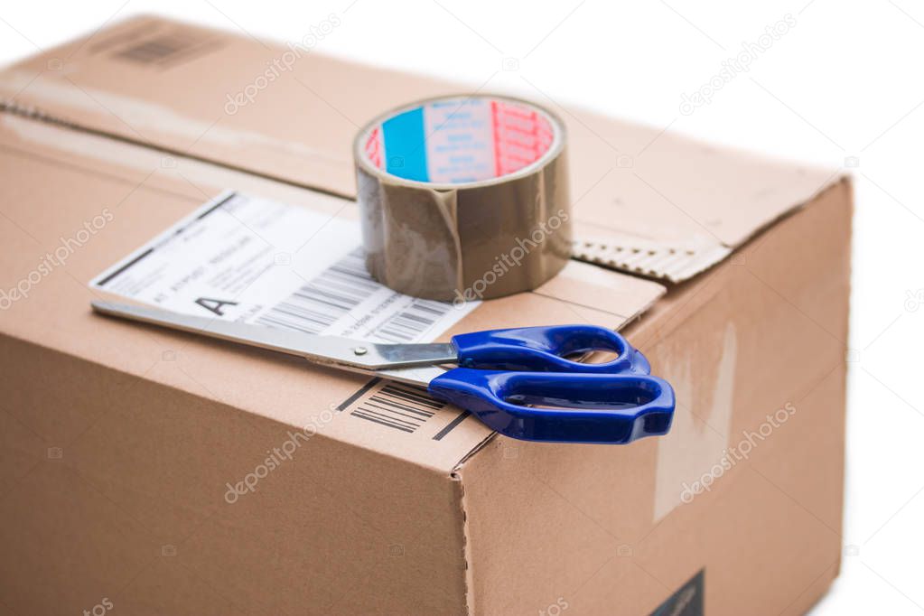 Cardboard box package, shipping concept: Preparing for delivery,