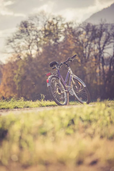 Magányos kerékpár réten, szabadban — Stock Fotó