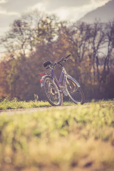 Одинокий велосипед на лугу, на открытом воздухе — стоковое фото