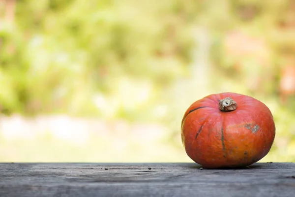 Calabaza naranja está acostado en una mesa de madera rústica . — Foto de Stock