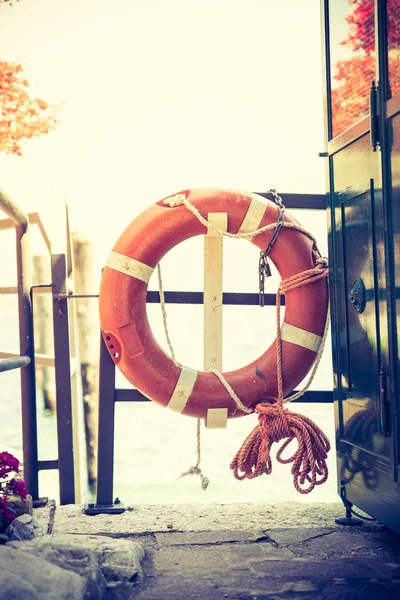 Safety buoy or lifesaver at the harbour — Stock Photo, Image