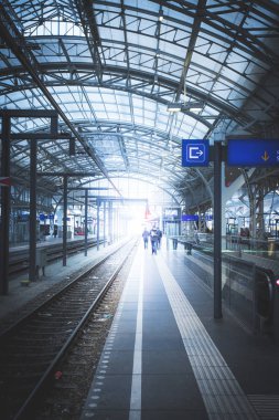 Bir tren istasyonunda seyahat sahnesi, toplu taşıma: demiryolu plat