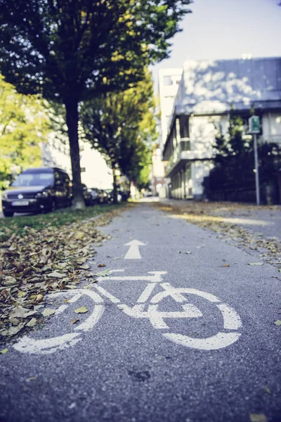 Cycle track, autumn, bike symbol on the floor