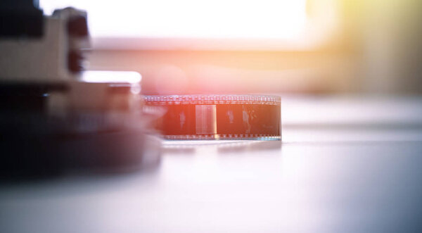 Cinema film reel or filmstrip, close up picture