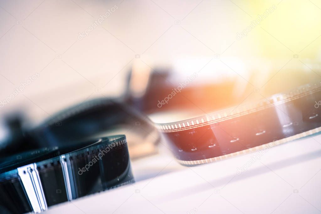 Cinema film reel or filmstrip, close up picture