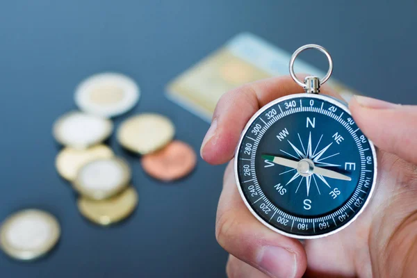 Compass Hand Coins Background — Stock Photo, Image