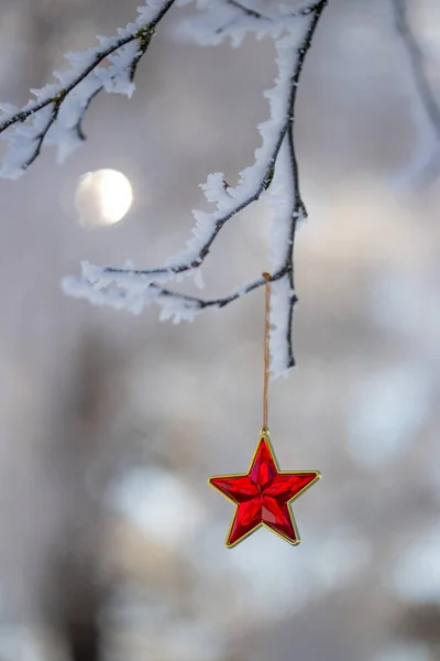 Рождественское Украшение Елке Зимой — стоковое фото