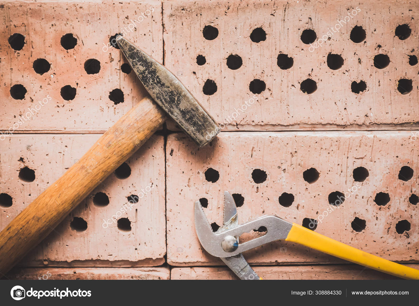 Hammer Tool Brick Background Stock Photo by ©patrick.daxenbichler 308884330