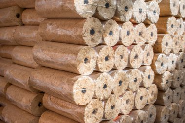 Fuel briquettes folded in rows