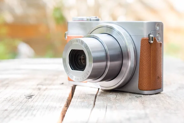 Modern Camera Wooden Table — Stock Photo, Image