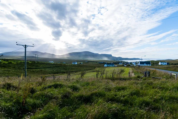 Paisaje Con Hierba Verde Cielo Azul — Foto de Stock