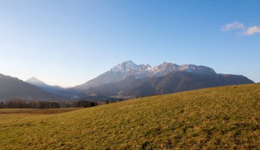 Ağaçlarla ve mavi gökyüzüyle sonbahar manzarası