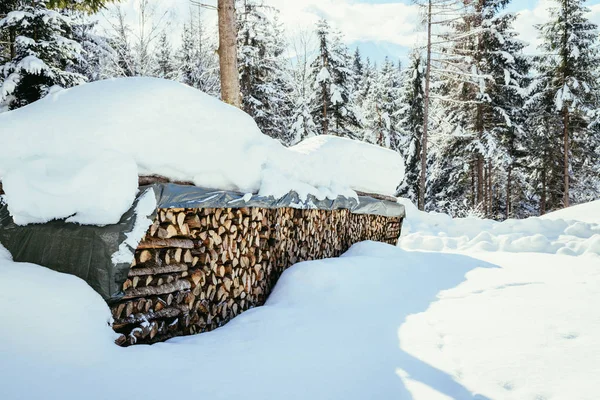 Stack Firewood Winter Background — Stock Photo, Image