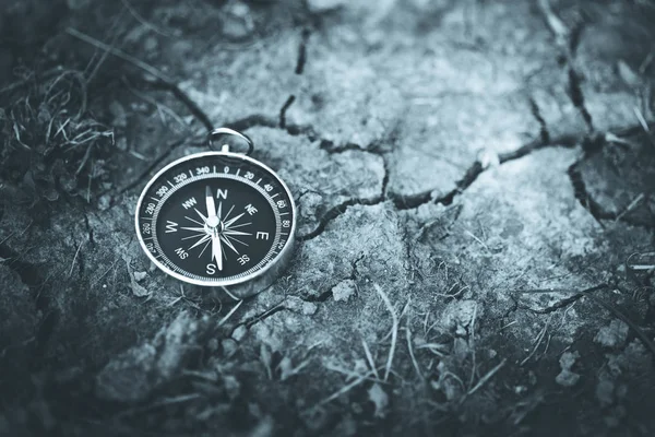 Vintage Compass Lying Grass Adventure Discovery Concept — Stock Photo, Image