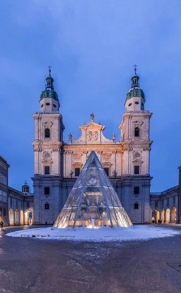 Stare Miasto Salzburgu Dachy Czasie Bożego Narodzenia Ośnieżone Miasto — Zdjęcie stockowe