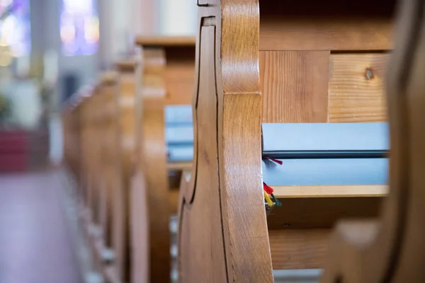 Empty Wooden Church Benches Christian Church — Stock Photo, Image