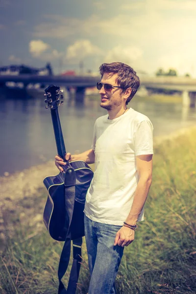 Handsome Man Classical Guitar Outdoor — Stock Photo, Image