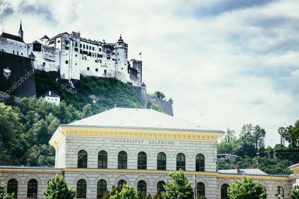 Salzburg university and fortress Hohensalzburg, Austria