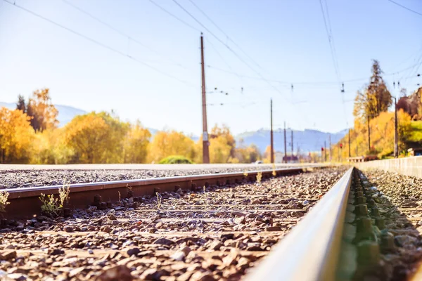 Landscape of an old abandoned railway in fall. Warm light, sustainable traveling