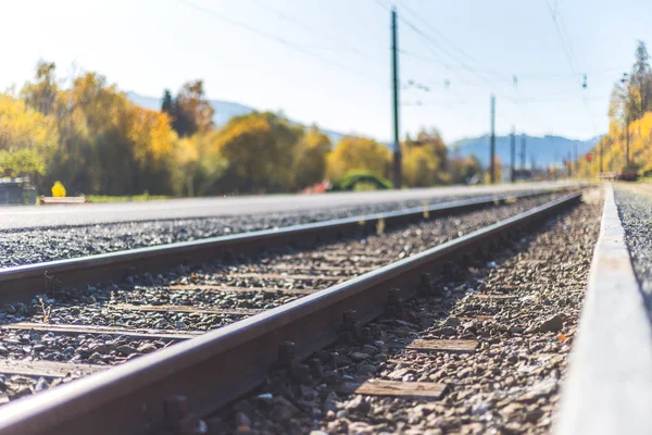 Sustainable traveling by train: Rail track and colorful, idyllic