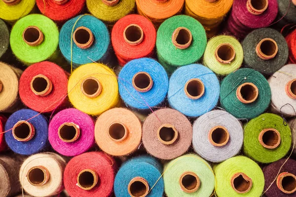 Variety Colorful Sewing Threads Birds Eye — Zdjęcie stockowe