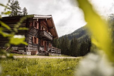 Avusturya 'daki dağ evi ve bulutlu gökyüzü: Alplerdeki Idyllic manzara