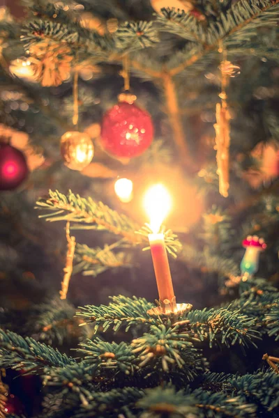 Candle Branch Decorated Christmas Tree — Stock Photo, Image