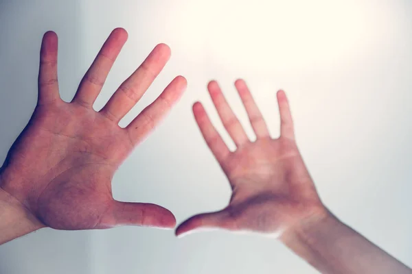 Young Male Hands Making Healing Protecting Gesture — Stock Photo, Image