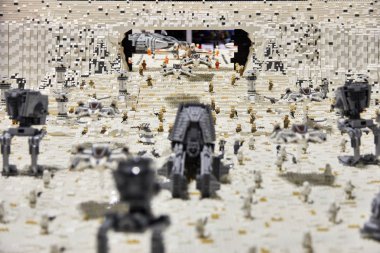 Milan, İtalya - 2019 Cartoomics Comic Con olay yerinden Empire Strikes Back başlatmak Wars lego-den yapılmış 8 Mart