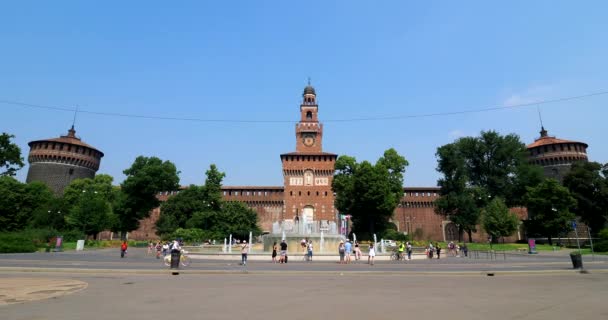 Milano Sforza Zamek Castello Sforzesco Widok Przodu Piazza Del Castello — Wideo stockowe