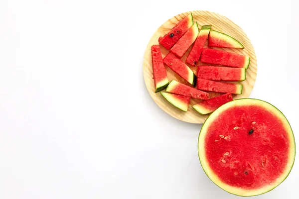 Watermelon cut in half and slices isolated in white background w — Stock Photo, Image