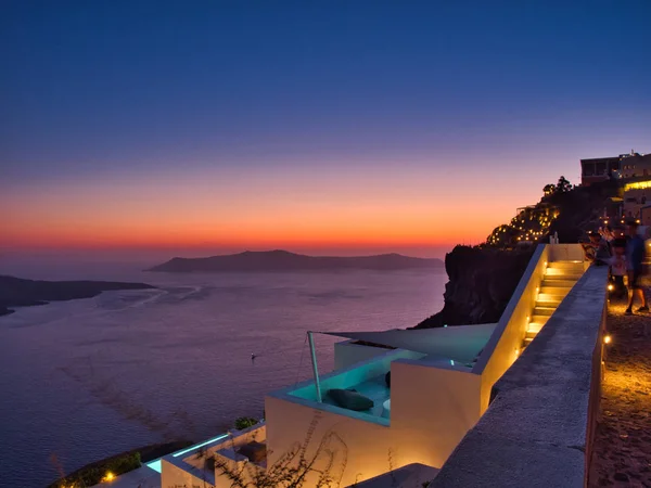 Vista do pôr do sol na Caldeira em Santorini Grécia — Fotografia de Stock