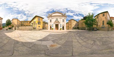 Equirectangular Panoramic (360 Degrees Panoramic View) of the square facing the Church Santuario della SS Pieta in Cannobio , Piedmont, Italy - June 13, 2020 clipart
