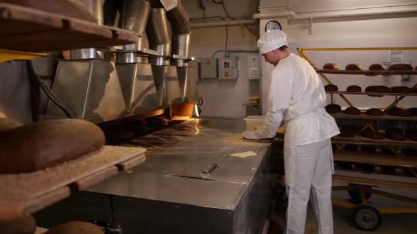 Cook Stawia Chleb Piekarniku Dokonywanie Chleba — Wideo stockowe