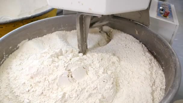 Stirs Flour Making Bread — Stock Video