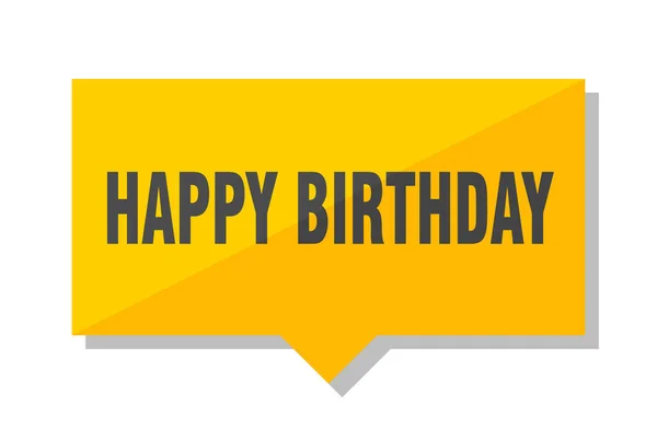 Happy Birthday Yellow Square Price Tag — Stock Vector