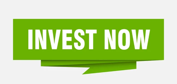Investire Ora Firmare Investire Ora Carta Origami Discorso Bolla Investire — Vettoriale Stock