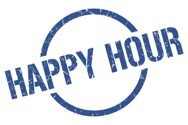 Happy Hour Timbro Rotondo Blu — Vettoriale Stock