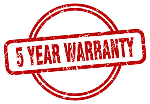 5 year warranty grunge stamp — Stock Vector
