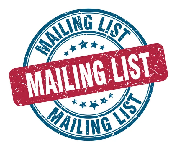Posta listesi damgası. posta listesi yuvarlak grunge işareti. posta listesi — Stok Vektör