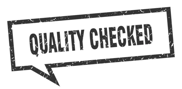 品質チェック記号。品質チェック正方形のスピーチバブル。品質チェック — ストックベクタ