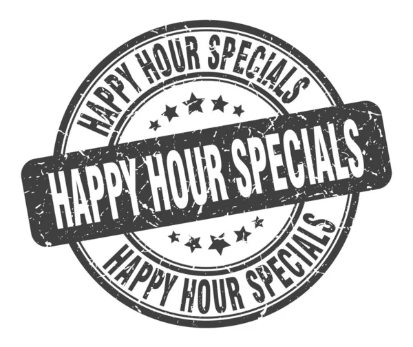 Timbre spécial happy hour. happy hour offres spéciales rondes signe grunge. happy hour offres spéciales — Image vectorielle