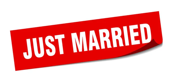 Просто женатый стикер. только что вышла замуж за квадратный знак. только что женился — стоковый вектор